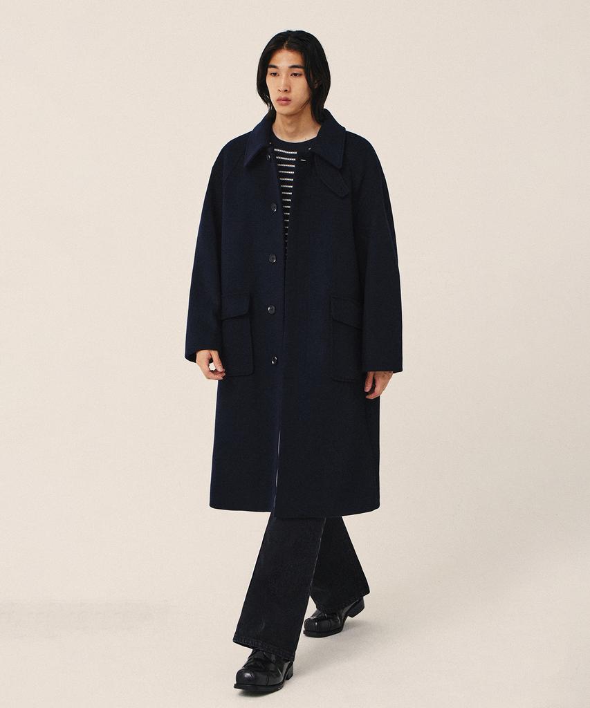 Kiimuir [Wool 80] Wool Semi-Overfit Balmacaan Coat_Navy