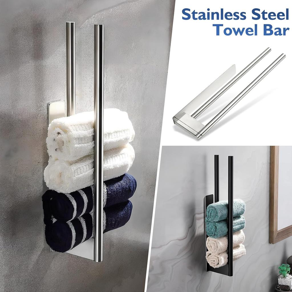 39cm Bathroom Towel Rail Without Drill Adhesive Towel Hanger Stainless Steel Wall-mounted Towel Holder for Bathroom Kitchen