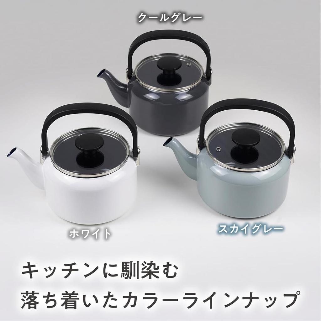 [Amazon.co.jp Exclusive] Fuji Enamel Kettle with Glass Lid, 2.0L, Cool Gray, AMZ-2.0K.CG