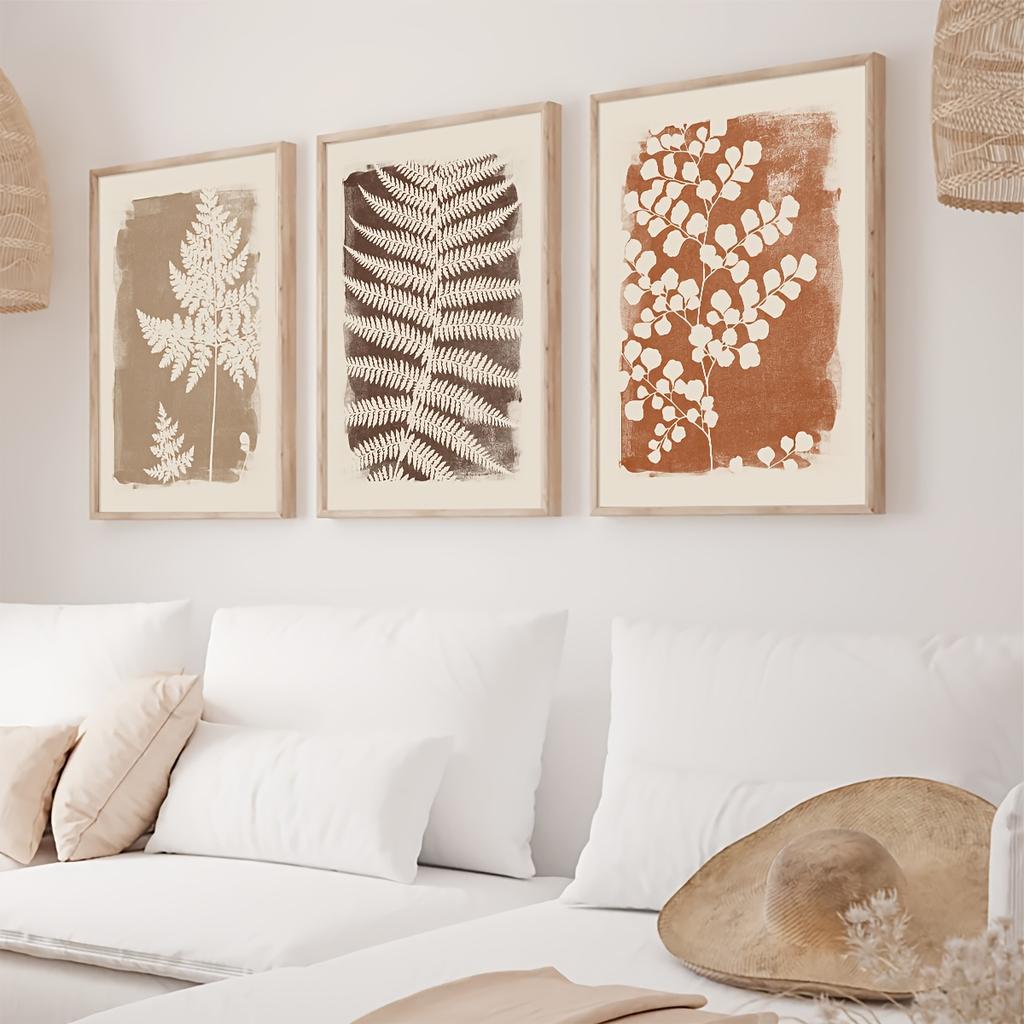 3pcs Neutral Minimalist Abstract Fern Boho Wall Art Decor Paintings Warm Tones Wall Decor Posters Home Decor Creative Gifts