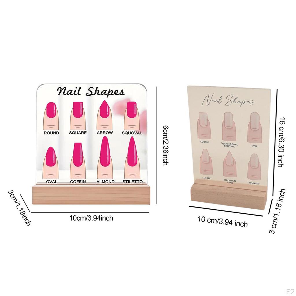 2x Acrylic Nail Art Display Stand Wooden Base Multifunctional Sturdy Accessory Lightweight for Salon