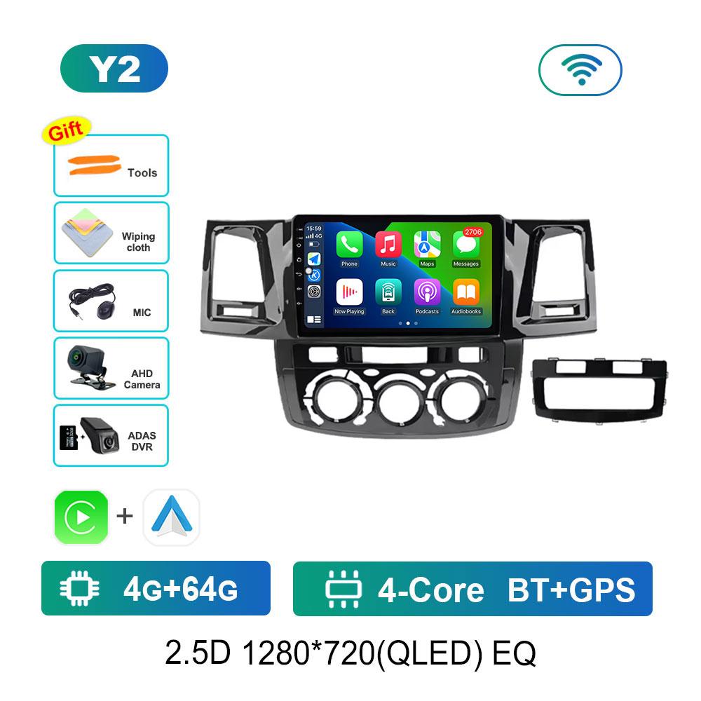 GPS Navigation Android 14 for Toyota Fortuner Hilux Revo Vivo 2007 - 2015 Car Video Multimedia Player Split Screen 4G Bluetooth