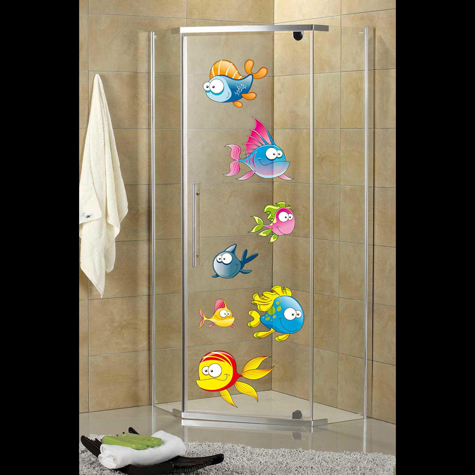 

забавные рыбки душевая кабина и наклейка для ванной комнаты