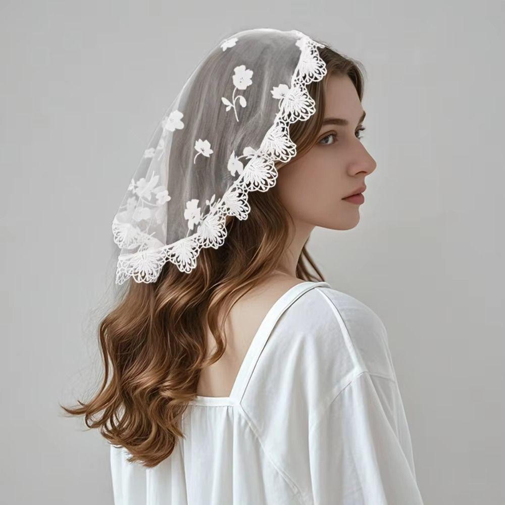 Thin Flower Embroidery Headscarf Hollow Out Women Lace Bandana Lace Scarf Veil Headbands Travel