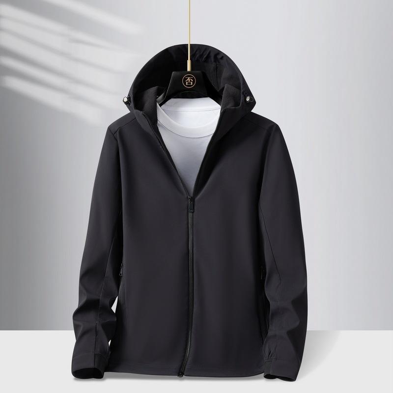 Herbst und Winter Kapuzen-Softshell-Wasserdichte Jacke Herren Samt Unifarben Strickjacke Vielseitige Freizeitjacke Herrenbekleidung