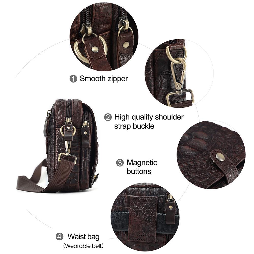 Men's Genuine Leather Crocodile Pattern Crossbody Fanny Pack