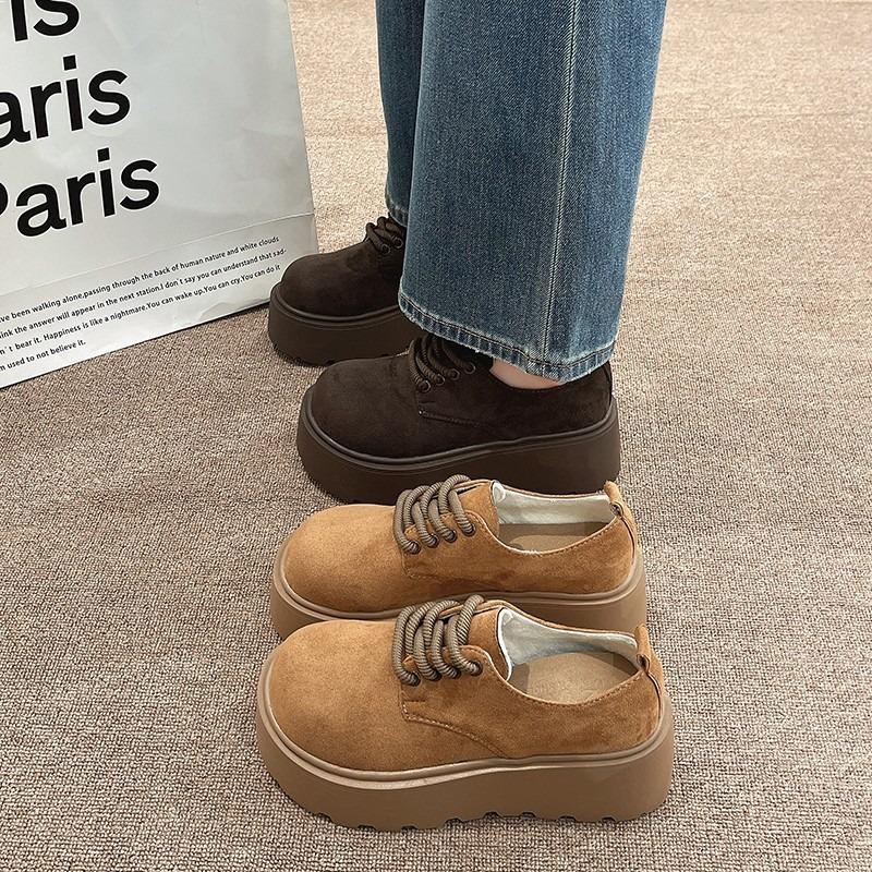 Thick-soled Small Leather Shoes Women's Autumn New Retro Women's Shoes Round Head Lace-up Deep Mouth Single Shoes