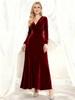 European & American Women's Velvet V-Neck Long Sleeve Dress (Autumn/Winter 2026)