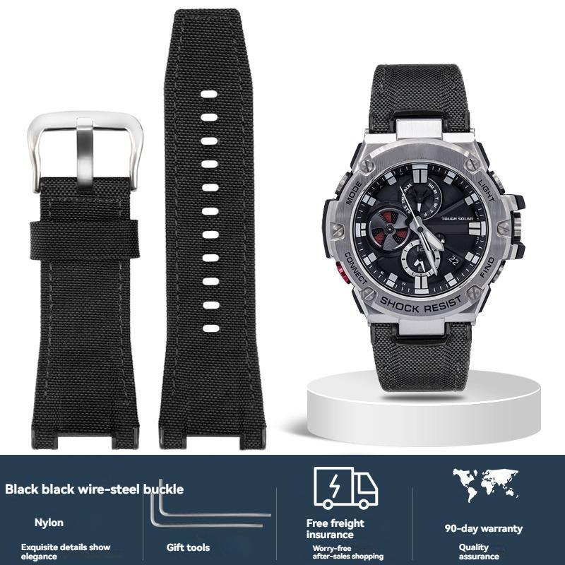 Italian Cowhide Leather & Nylon Strap for Casio G-SHOCK GST-S130 S110 S120 W 130LB 100 W300, Men's GSR-B100 Replacement Band