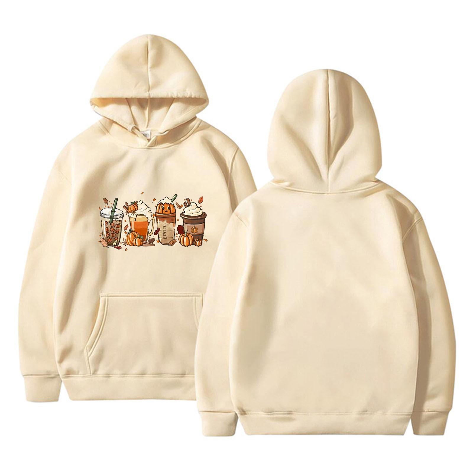 

Женская однотонная толстовка с капюшоном с длинным рукавом и принтом на Хэллоуин L бежевый