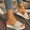 Fashion Summer Mesh Platform Slippers Women 2025 Beach Pull On Wedge Slippers for Women Solid Plus Size Woman Slides