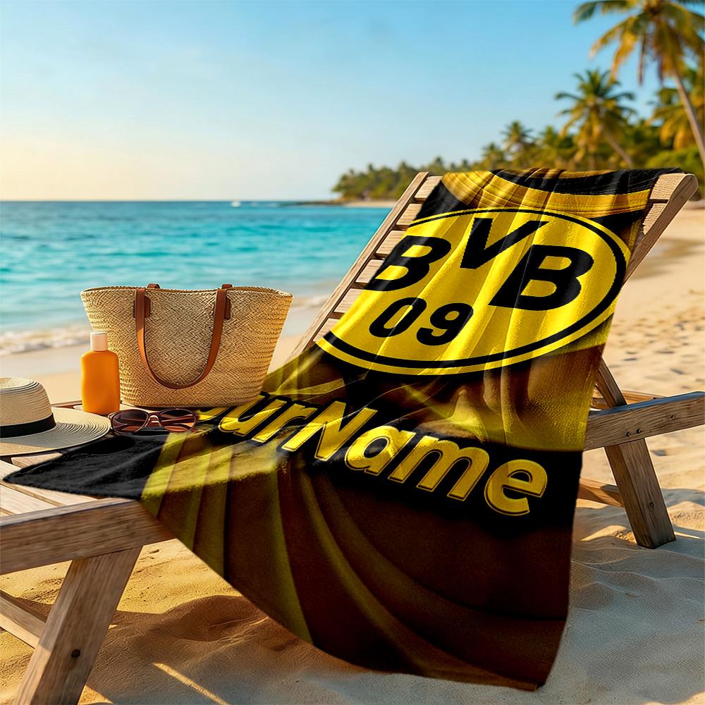 Borussia Dortmund Customize Text Beach Towel Quick-Dry Soft Microfiber Ideal for Travel Outdoor Swim Pool Yoga Surf Camping Hiking Gym Gift Holiday