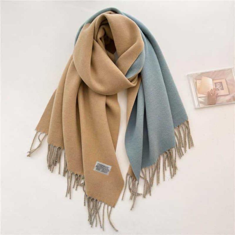 Autumn and winter new solid color cashmere scarf women's high-end sense thickened warm double-sided two-color fringed shawl scarf