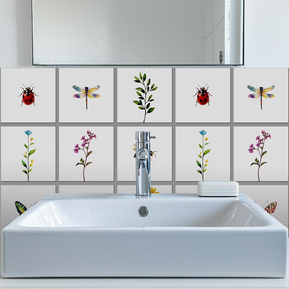 18Pcs 9 Styles PVC Wall Stickers Wall Decoration Insects 150x150x0.3mm 2pcs/style