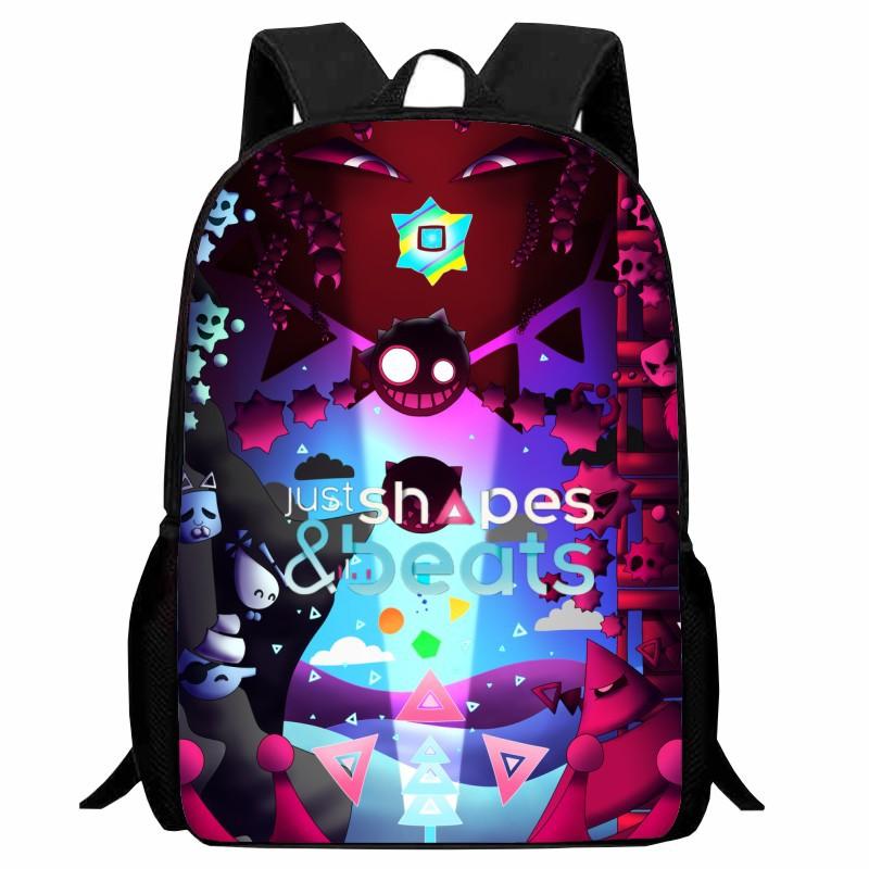 Printed Shapes Rhythm Just Shapes & Beats School Bag, Cartoon Action Backpack for Men and Women