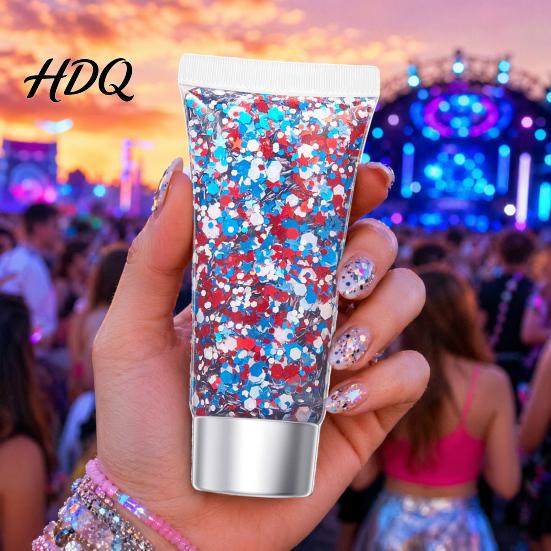 High Shine Face Gel Independence Day Body Glitter Gel Patriotic Red White Blue Hair Glitter Holiday Makeup Waterproof Sparkling Sequins for