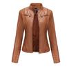 Women's Slim Leather Stand-Up Collar Zipper Stitching Color Jacket