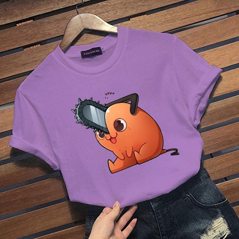 Cute Kawaii Pochita Pattern Printed T-shirt Men Women Anime Casual Round Neck Short Sleeve Shirt