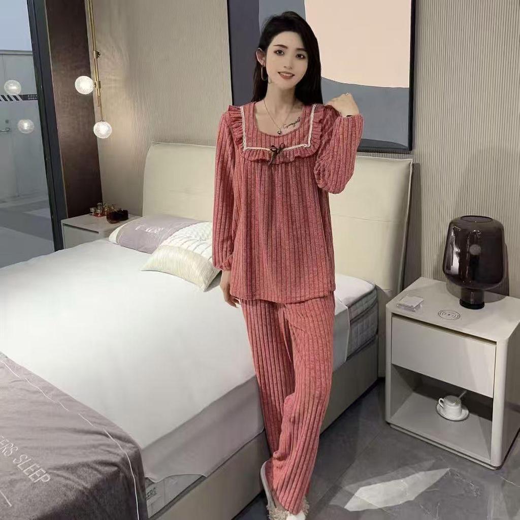 One-Piece Women's Corduroy Square Neck Pajama Set - Autumn Style