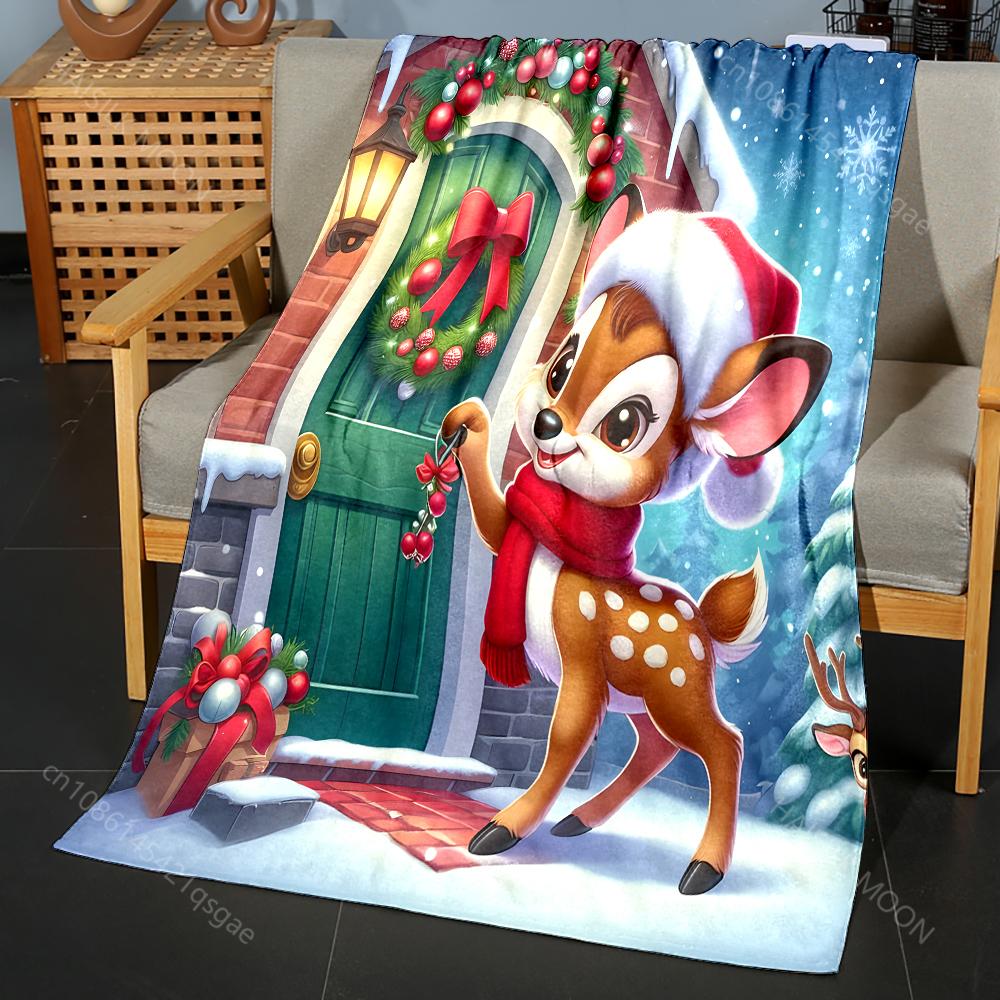 

Festive Deer with Holiday Decor Pattern Blanket Flannel Material Soft Warm for All Seasons, Home Outdoor Camping Picnics RV 75x90cm