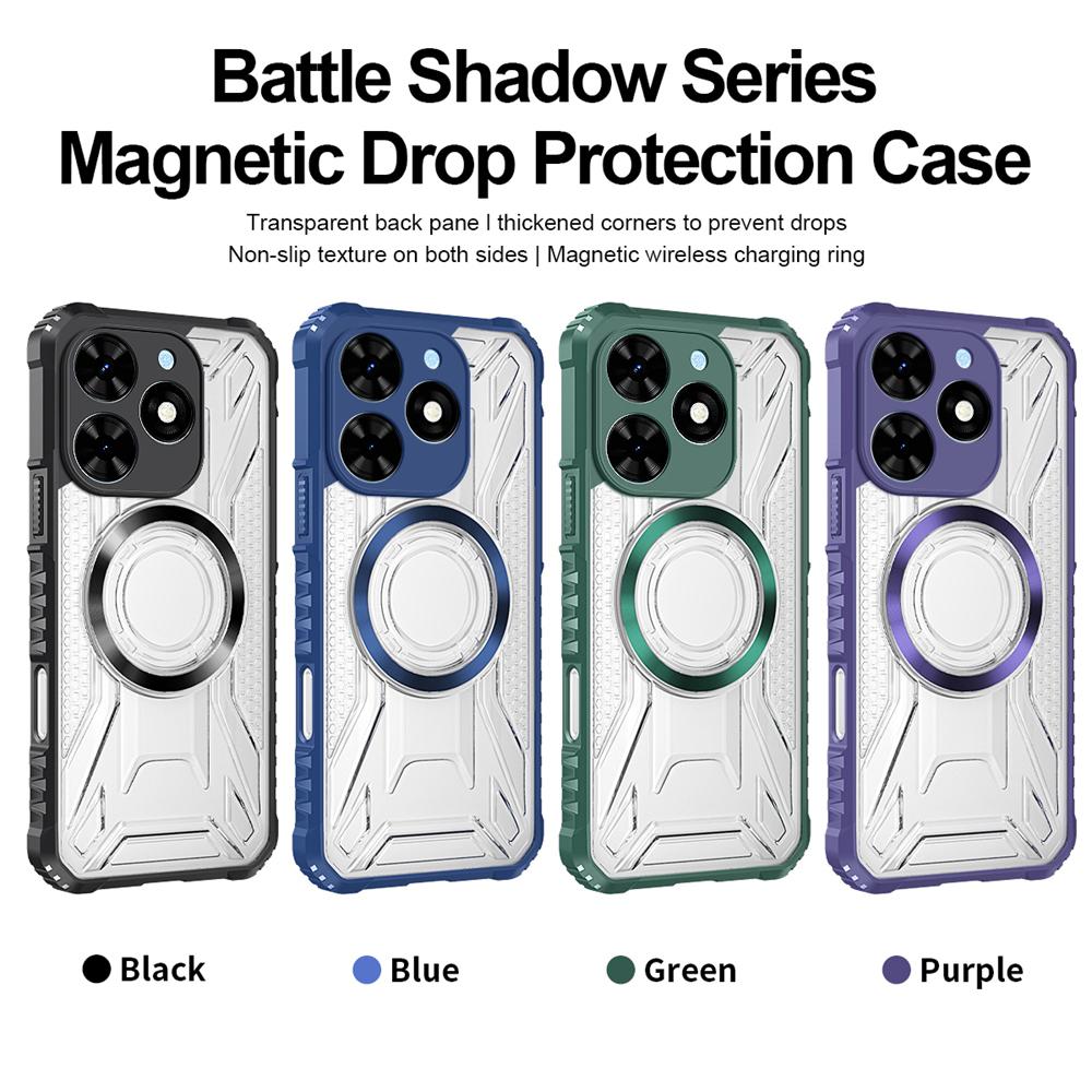 KEYSION Transparent Magnetic Case for TECNO Spark 10 Pro Soft Silicone+PC Heavy Duty Shockproof Phone Cover for Spark 10 4G 10C