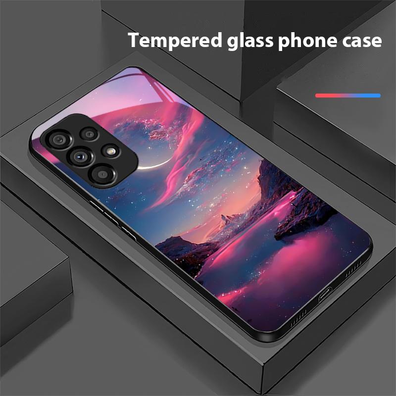 Kolorowa Aurora Dla Samsunga Galaxy S 8 9 10 20 Plus 21 FE 22 23 24 Ultra S7 Edge Czarne Szkło Hartowane Etui na Telefon Twarda Skorupa