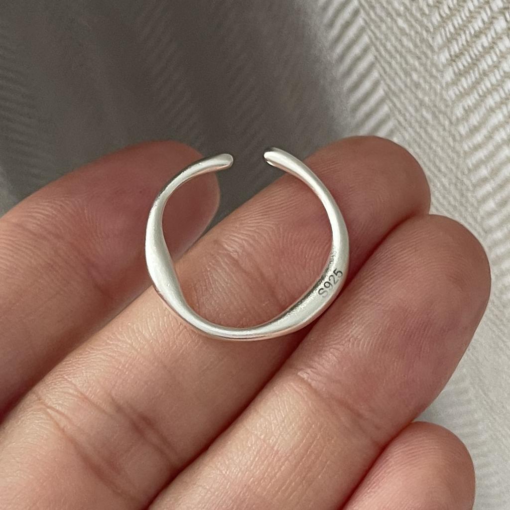 925 Sterling Silver Rings For Women Geometric Fine Jewelry Finger Adjustable Simple Dots Wide Ring For Party Birthday Gift