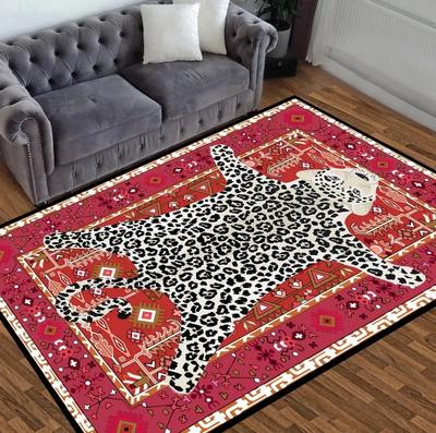 Teppich mit Leopardenmuster Rot Tierdruckteppich für Wohnzimmer und Büros Waschbarer Teppich Wohnzimmer Schlafzimmer Dekor Teppich Rutschfeste Matte