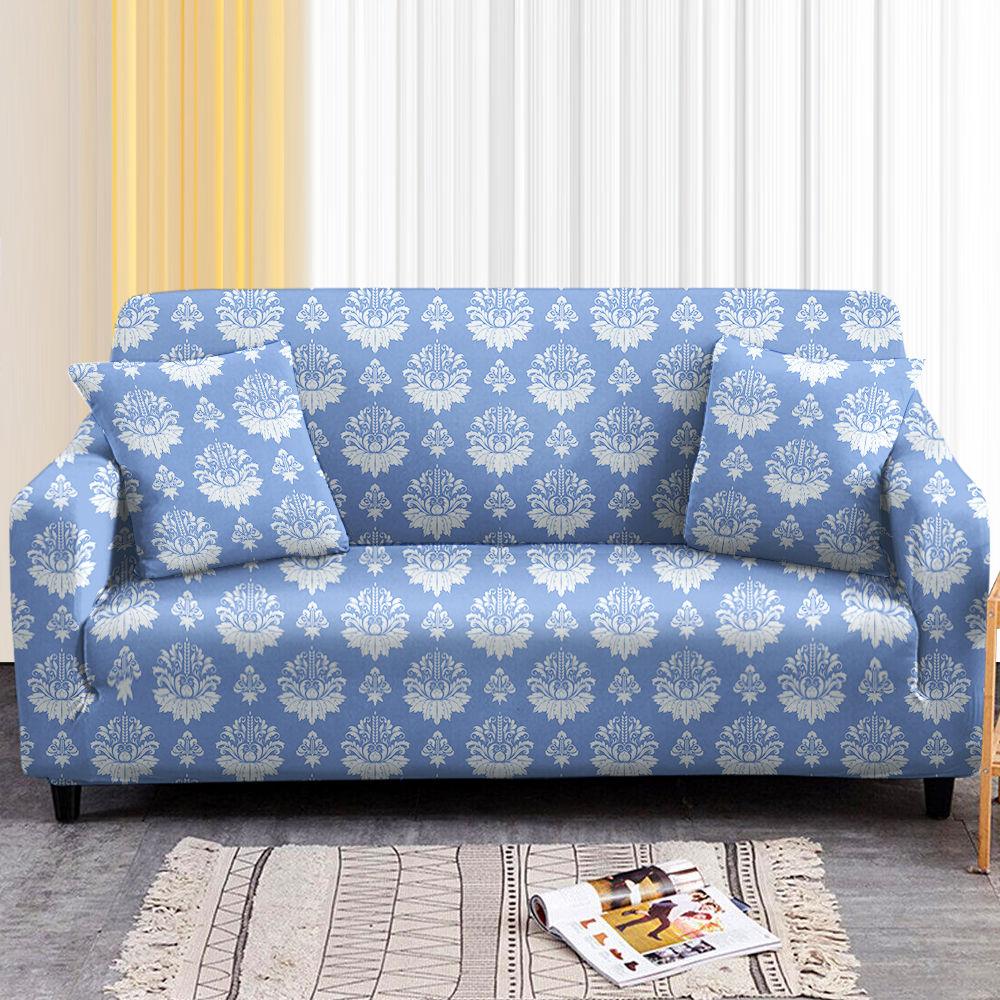 

Эластичный клетчатый чехол для дивана с синим цветочным принтом, эластичный чехол для дивана для гостиной, украшение для дома