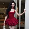 Damenkleidung Herbst und Winter Neu Einfarbige Temperament Sexy Quadratischer Ausschnitt Enges Tutu-Kleid Ärmelloses Kleid Damen