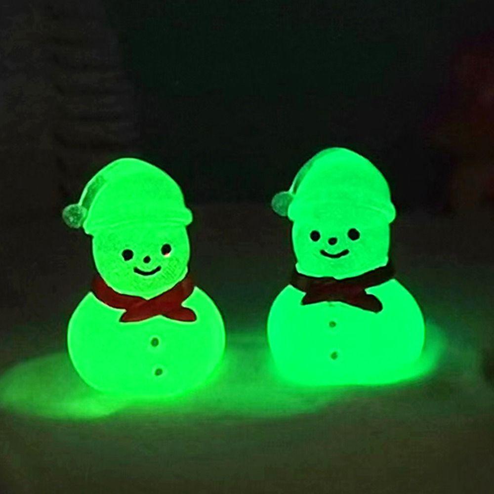 Cartoon Mini Snowman Ornament Glow in Dark Luminous Snowman Statue  Micro Landscape Ornaments