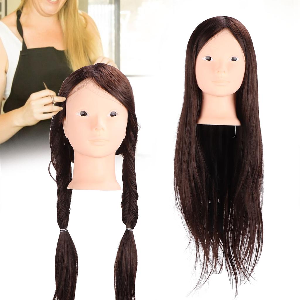 Langhaarige braune Schaufensterpuppe Kopf Hochtemperatur Synthetisches Haar Styling Übung Trainingskopf für Schönheitslehrer Studenten