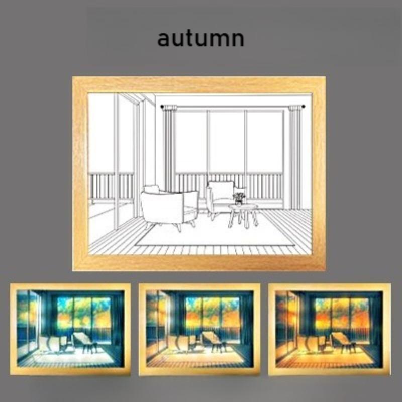 Beautiful LED Light Painting Indoor Sunlight Window Wooden Photo Light Dimming Wall Artwork Table Lamp Home Decor Night Lamp