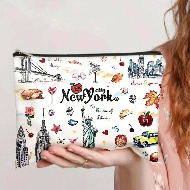 Cute Letter Printed Multifunctional Large Capacity Makeup Bag Jewelry Storage Bag Travel Zipper Small Storage Bag