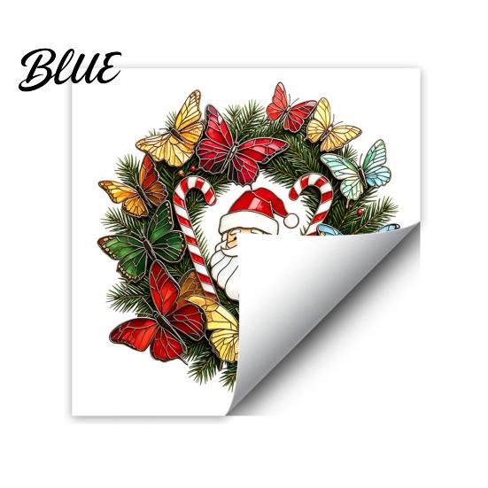 Indoor Outdoor Glass Ornaments Christmas Wreath Window Sticker Stained Style Removable Santa Butterfly Candy Static Clings Cane Decal PVC Cling for