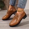 Retro Lace Up Low Top Shoes for Women Autumn 2025 New British Style PU Leather Size 36-43 Mid Heeled Loafers Zapatos De Mujer