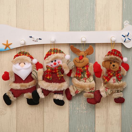 Small Christmas Doll Ornaments Fabric Snowman Santa Claus Bear Reindeer Xmas Tree Ornaments Rustic Doll Hanging Decor for Holiday Party Supplies