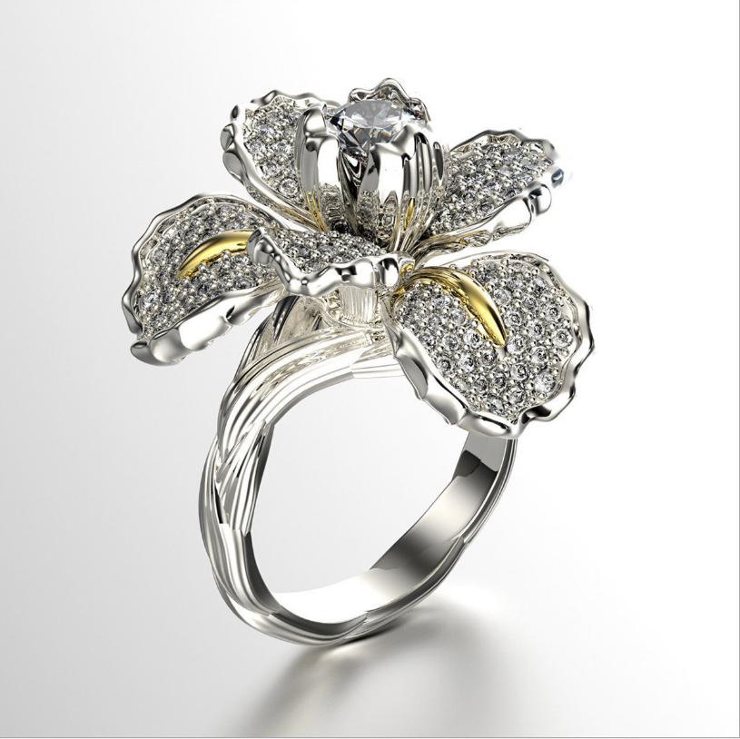 

New Fashion Set with Zircon Iris Double Color Ring for Engagement Cocktail Women s Handmade 10 білий