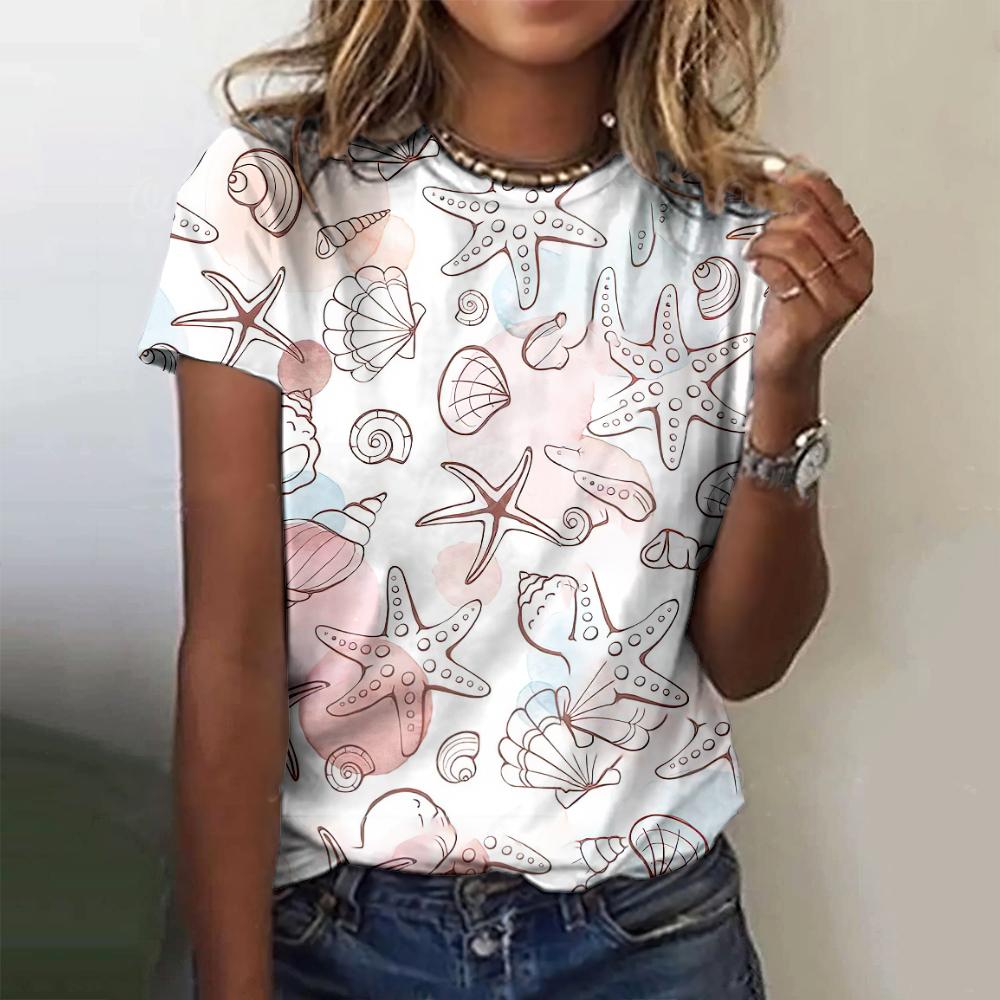 Turtle Jellyfish Pattern T-shirt 3D Printed with Marine Animals for Women's Short sleeved T-shirt