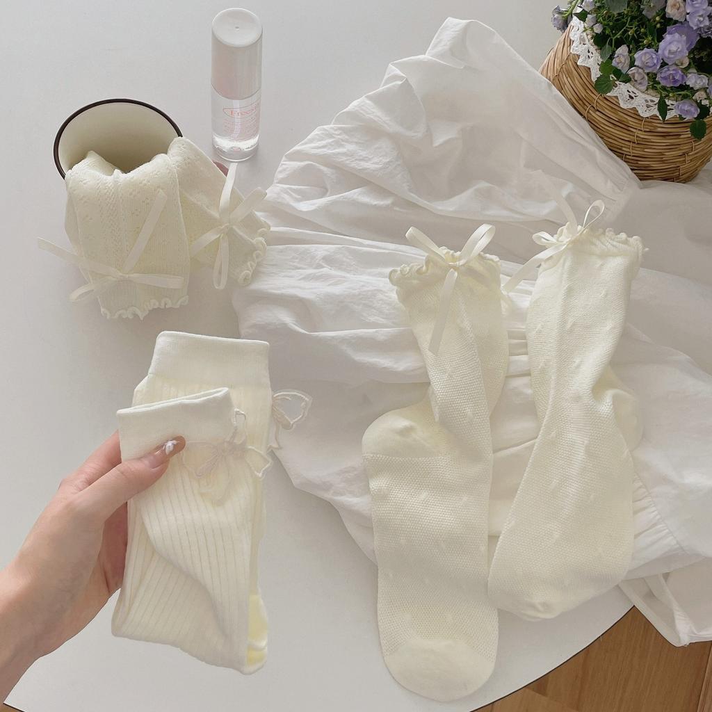 Lace Socks, Women'S Season, Thin Mid-Leg Socks, Bows, Love Pendants, Stacked Socks, Sweat-Absorbing Stockings