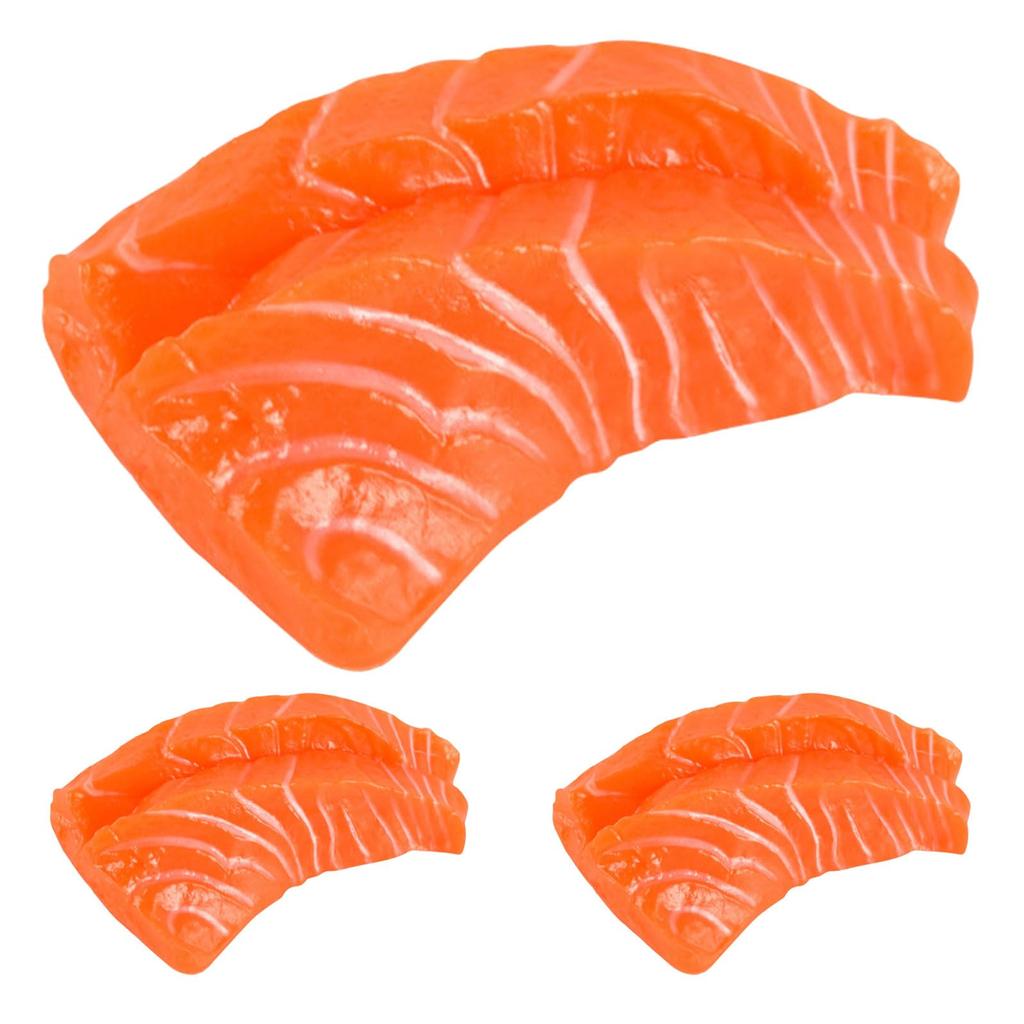 FRCOLOR Set of 3 Imitation Salmon PVC Realistic Sushi Food Model for Food Photography Restaurant Inches Slices, Display, Props, Decoration,
