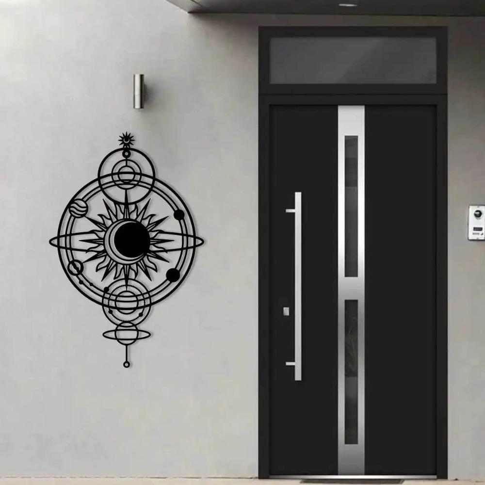 Arte de Pared Metálico Plano 2D Mural de Planeta para Interior Exterior Sala de Estar Terraza Balcón Decoración de Valla de Jardín