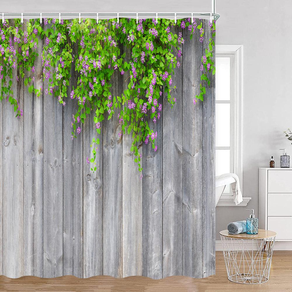 Green Vines Wall Shower Curtains Green Plants Greenery Bathroom Decorations Vintage Landscape Polyester Bath Curtains With Hooks