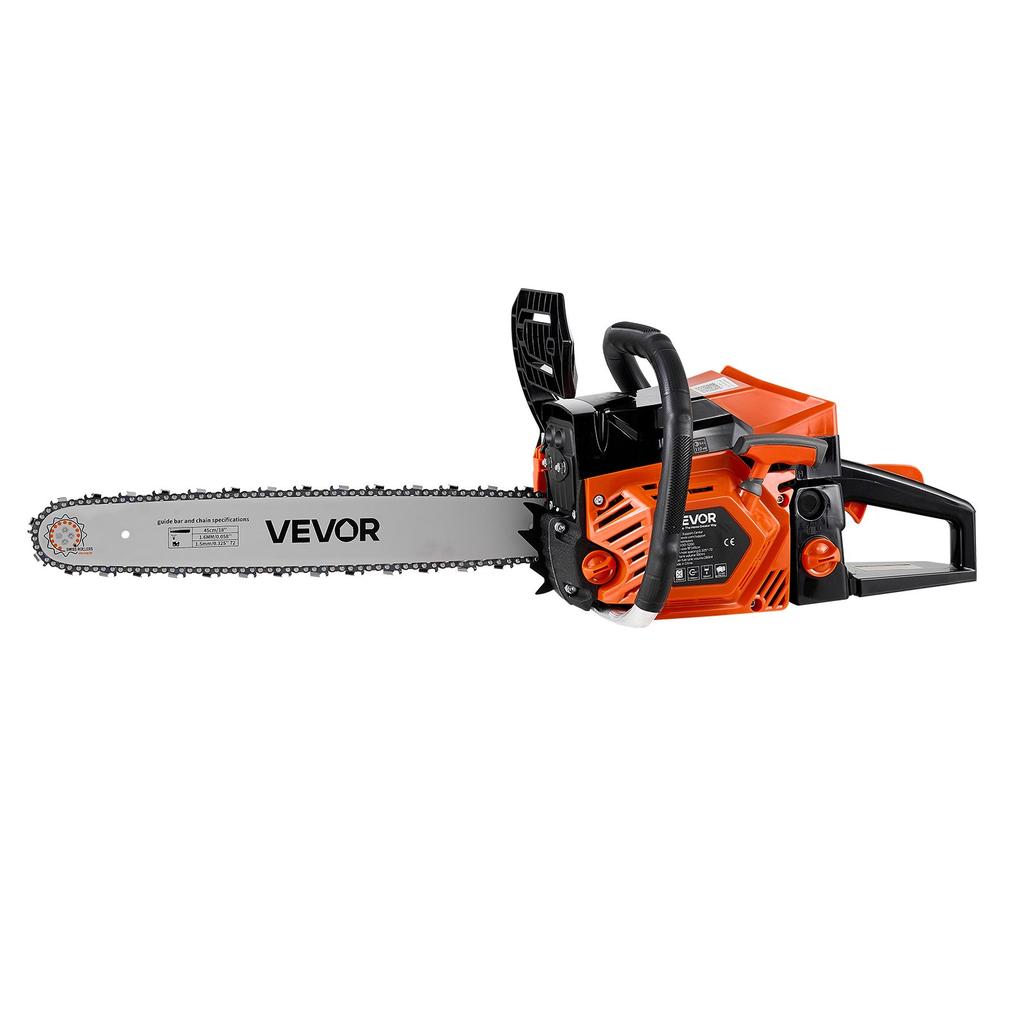 VEVOR Gas Powered Chainsaw 457.2 mm 52CC 2kW 2 Stroke Engine Gas Chainsaw, for Wood Cutting, Tree Trimming & Land Clearing, Throttle-Synced Choke