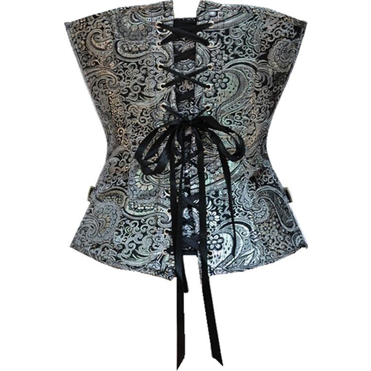 Gothic Court Style Printed Silver Buckle Waist Cincher Body Shaper Corset