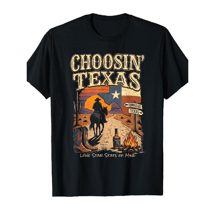 Choosin Texas Lone Star State of Mind Cowboy Western T-Shirt S чёрный