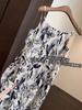 Smart and Elegant, Heavy Industry Pleated Double-layer Craft Printing Holiday Dress Suspender Skirt Women's Summer New