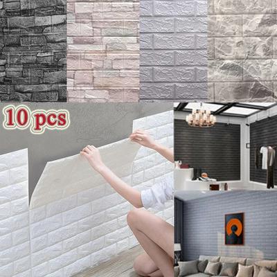 10 Pcs Self-adhesive 3D Panels Wallpaper Waterproof Foam Wall Stickers Tile Brick Living Room Decor TV Background Decals 38*35cm
