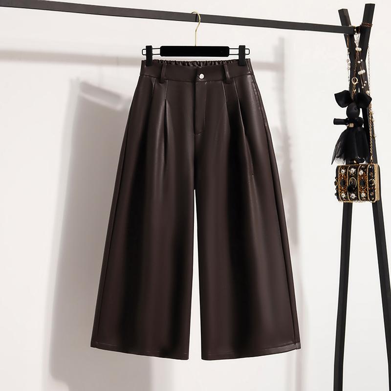 

DIMANAF 2025 Осень Зима Женские Брюки Большого Размера Новая Мода Женские Брюки из ПУ Оверсайз Свободные Штаны 4XL коричневый