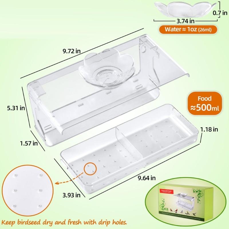 Window Feeding Tray Bird Feeders for Window Mounted Clear Wild Bird Feeders Bath Tub for Small Bird Observation